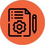 Research symbol in an orange circle