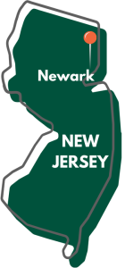 Map of New Jersey with Newark pinpointed
